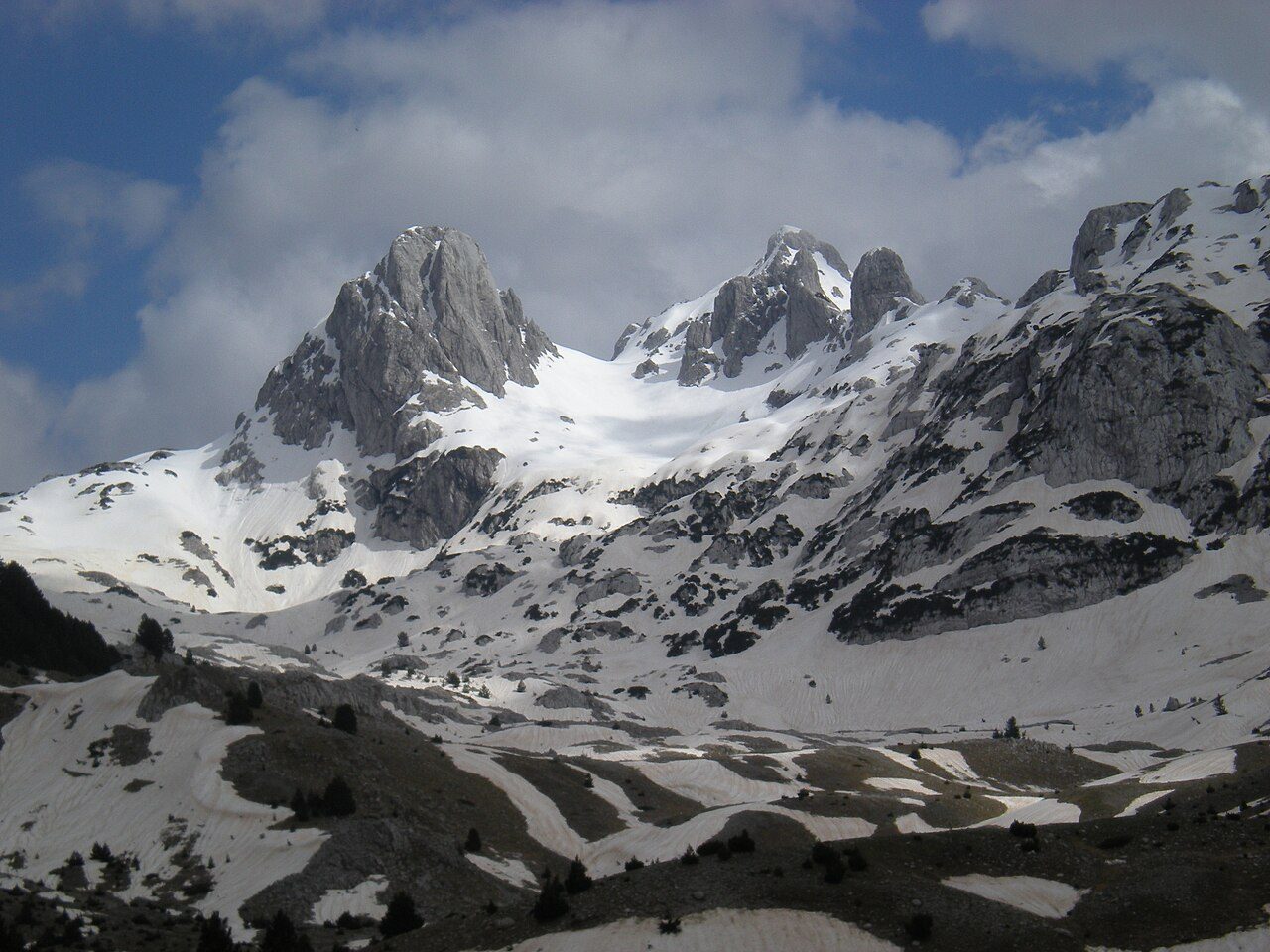 The jagged, snow-patched peaks of Prenj in early spring