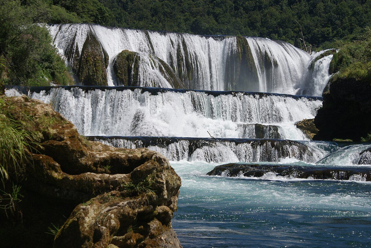 The wide white cascades of Štrbački Buk on the Una river